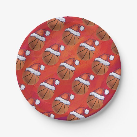 Basketball in Santa Hat Pattern Papieren Bordje (Voorkant)