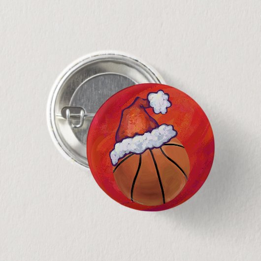 Basketball in Santa Hat Ronde Button 3,2 Cm (Voorkant /achterkant)
