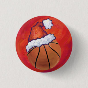 Basketball in Santa Hat Ronde Button 3,2 Cm