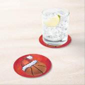 Basketball in Santa Hat Ronde Kartonnen Onderzetter (Insitu)