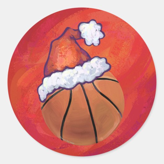 Basketball in Santa Hat Ronde Sticker (Voorkant)