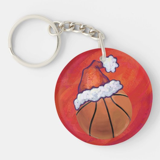 Basketball in Santa Hat Sleutelhanger (Voorkant)
