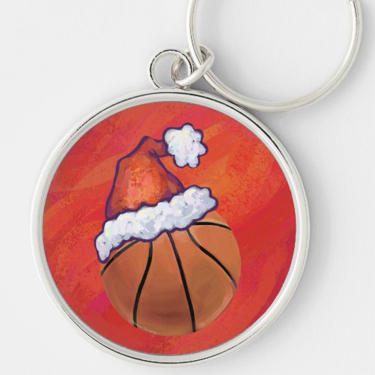 Basketball in Santa Hat Sleutelhanger (Voorkant)