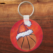Basketball in Santa Hat Sleutelhanger (Voorkant)