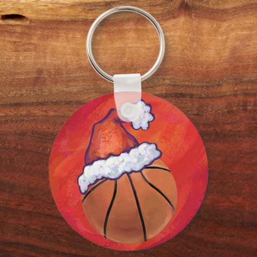 Basketball in Santa Hat Sleutelhanger (Voorkant)