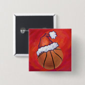 Basketball in Santa Hat Vierkante Button 5,1 Cm (Voorkant /achterkant)