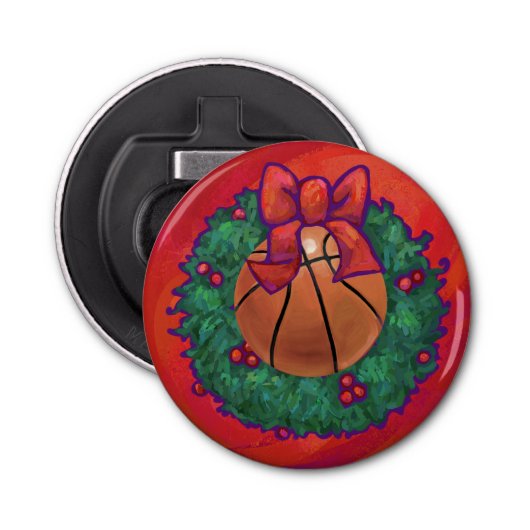 Basketball Inside Kerstmis Button Flesopener (Voorkant)