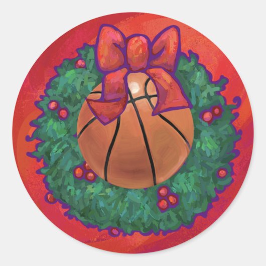 Basketball Inside Kerstmis Ronde Sticker (Voorkant)