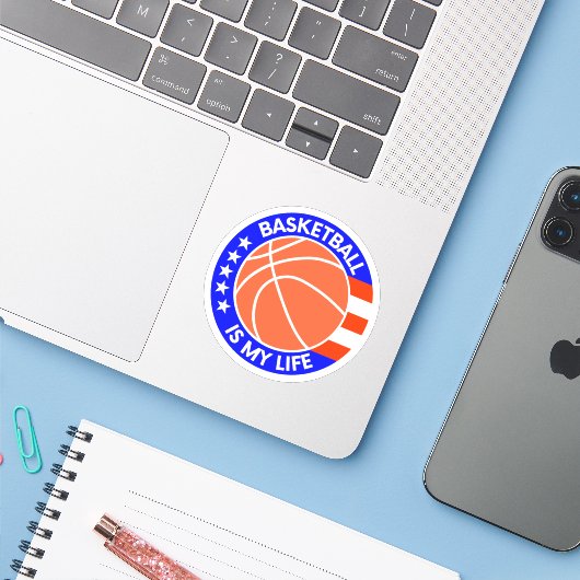 Basketball is mijn leven - een mooi Amerikaans pat Sticker (Laptop met iPhone)