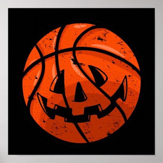 Basketball Jack O Lantern Grunge Halloween Pumpkin Poster (Voorkant)
