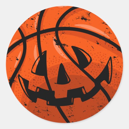 Basketball Jack O Lantern Grunge Halloween Pumpkin Ronde Sticker (Voorkant)