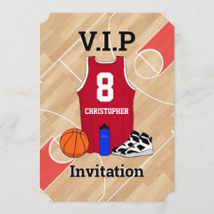 Basketball Jersey op rechtbank Birthday party red Kaart