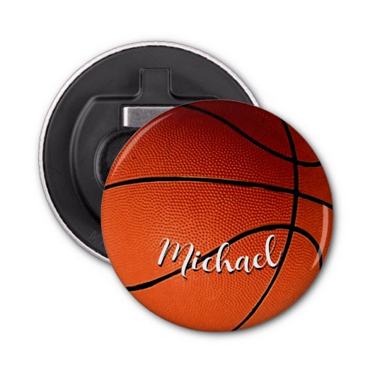 Basketball Jouw naam Aangepast Button Flesopener (Voorkant)