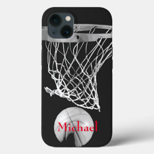 Basketball Jouw naam Black White Red Case-Mate iPhone Case