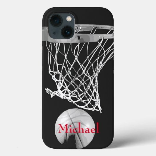 Basketball Jouw naam Black White Red Case-Mate iPhone Case (Achterkant)