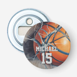 Basketball Jouw naam Button Flesopener