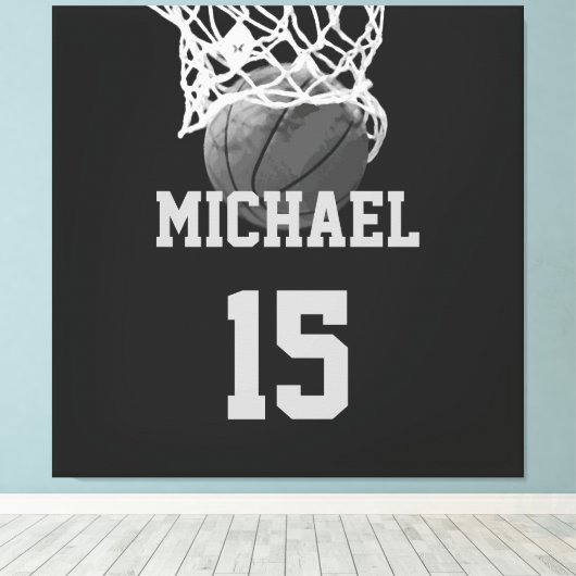 Basketball Jouw naam Canvas Afdruk (Insitu (Houten vloer))