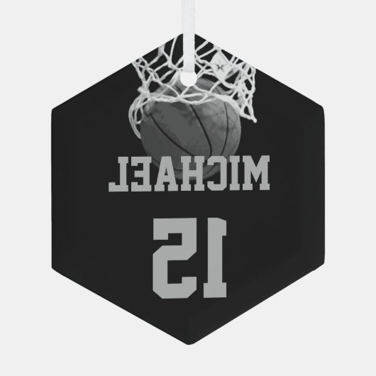 Basketball Jouw naam Glas Ornament (Achterkant)