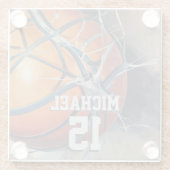 Basketball Jouw naam Glazen Onderzetter (Achterkant)