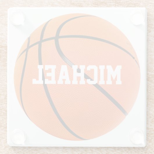 Basketball Jouw naam Glazen Onderzetter (Achterkant)