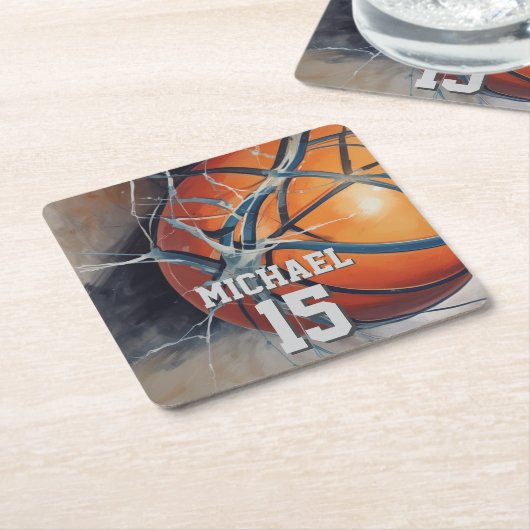 Basketball Jouw naam Kartonnen Onderzetters (Schuin)