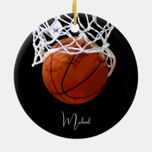 Basketball Jouw naam Keramisch Ornament (Achterkant)