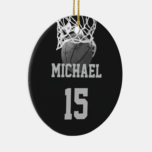 Basketball Jouw naam Keramisch Ornament (Rechts)