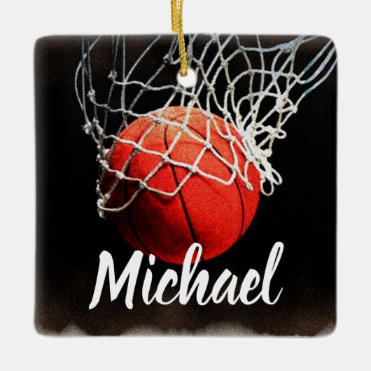 Basketball Jouw naam Keramisch Ornament (Voorkant)
