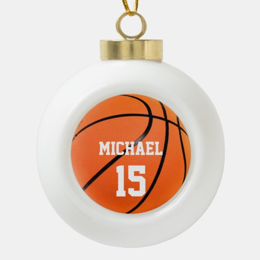 Basketball Jouw naam Keramische Bal Ornament (Voorkant)