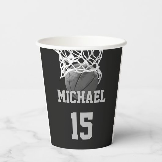 Basketball Jouw naam Papieren Bekers (Achterkant)