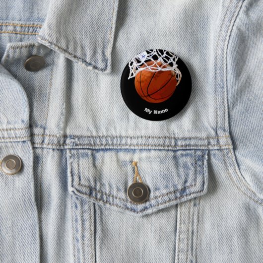 Basketball Jouw naam Ronde Button 5,7 Cm (In situ)