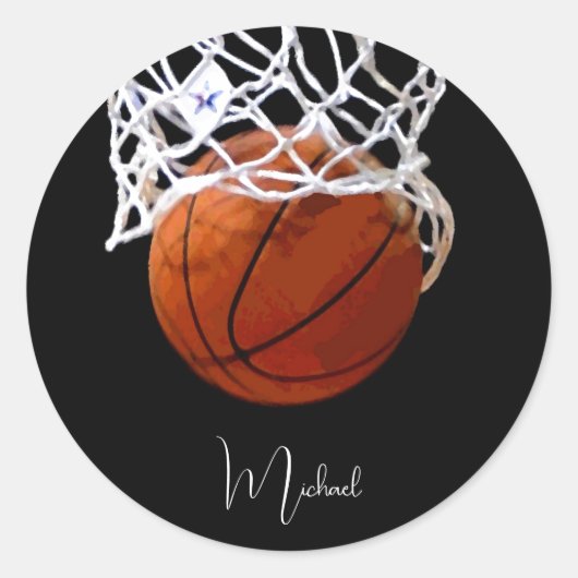 Basketball Jouw naam Ronde Sticker (Voorkant)
