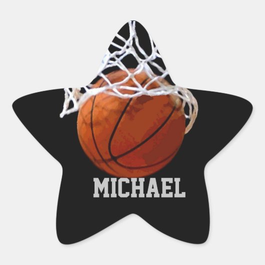 Basketball Jouw naam Ster Sticker (Voorkant)