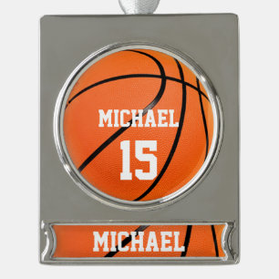 Basketball Jouw naam Verzilverd Banner Ornament