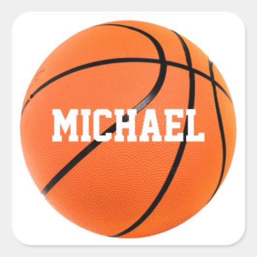Basketball Jouw naam Vierkante Sticker (Voorkant)
