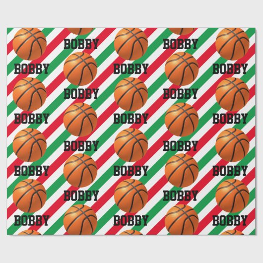 Basketball kerstbal Voeg er naam aan toe: Stripe R Cadeaupapier (Vlak)