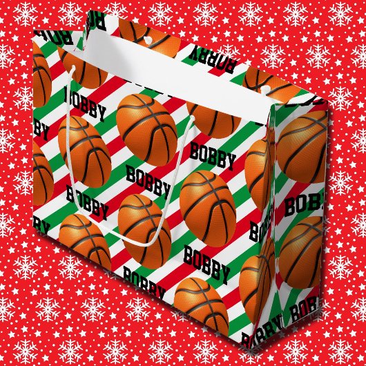 Basketball kerstbal Voeg er naam aan toe: Stripe R Groot Cadeauzakje