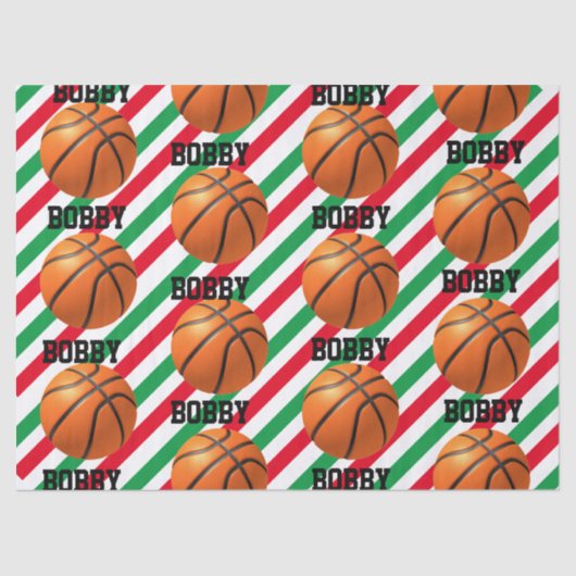 Basketball kerstbal Voeg er naam aan toe: Stripe R Tissuepapier (Voorkant)