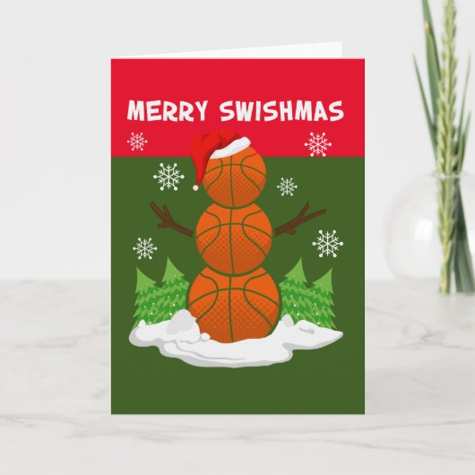 Basketball Kerstmis MERRY SWISHMAS met Santa hat Kaart (Voorkant)