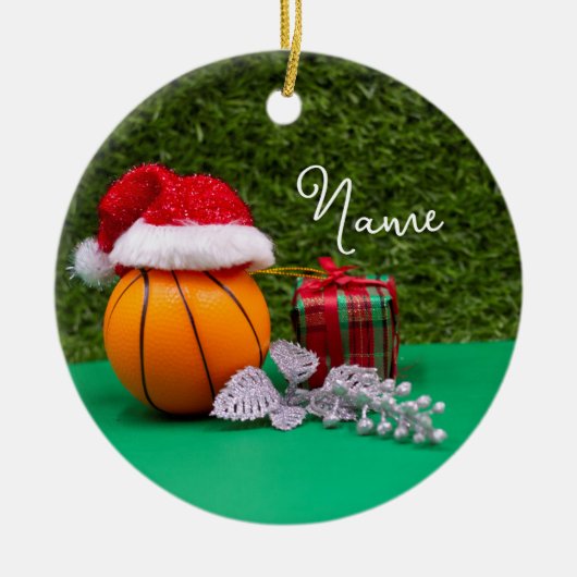 Basketball Kerstmis met kerstman voor speler Keramisch Ornament (Voorkant)