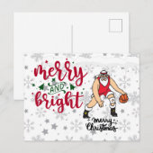 Basketball Kerstmis met Santa Claus Feestdagenkaart (Voorkant / Achterkant)