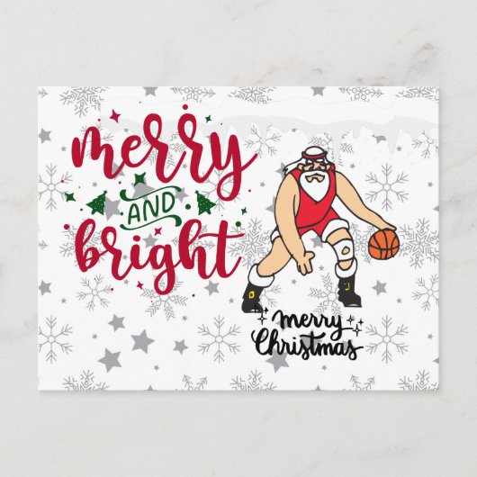 Basketball Kerstmis met Santa Claus Feestdagenkaart (Voorkant)
