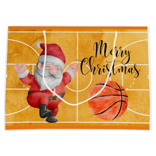 Basketball Kerstmis met Santa Claus Groot Cadeauzakje (Voorkant)