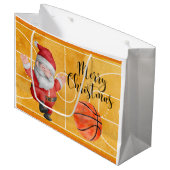 Basketball Kerstmis met Santa Claus Groot Cadeauzakje (Voorkant Gekanteld)