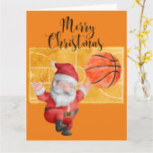 Basketball Kerstmis met Santa Claus Kaart (Gele Bloem)