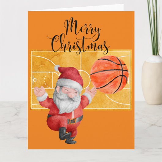 Basketball Kerstmis met Santa Claus Kaart (Voorkant)