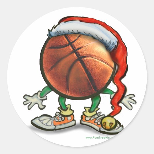 Basketball Kerstmis Ronde Sticker (Voorkant)