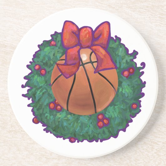Basketball Kerstmis Zandsteen Onderzetter (Voorkant)