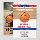Basketball Kids Birthday Party Ticket Invitation Kaart (Voorkant / Achterkant)