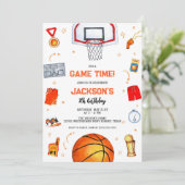 Basketball Kids Boy Birthday Party Invitation Kaart (Staand voorkant)